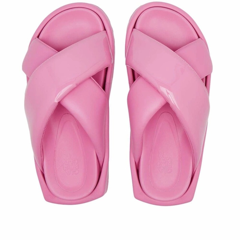NWT EU40 Gia Borgini Pink Patent Leather Slip On Sandals/Slides Made in Italy